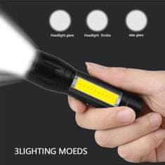 IZMAEL Mini LED elemlámpa USB töltővel-Fekete
