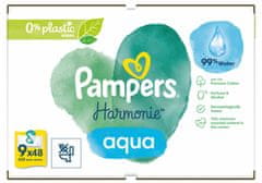 Pampers Harmonie Aqua műanyagmentes nedves törlőkendő 9 x 48 db
