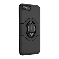 iPaky műanyag telefonvédő (szilikon belső, mágneses telefontartó gyűrű, 360°-ban forgatható) FEKETE [Apple iPhone 8 Plus 5.5] (5996457743674)