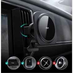 ESR Autós tartó, szellőzőrácsra rögzíthető, 360°-ban forgatható, mágneses, Magsafe töltőkkel kompatibilis, HaloLock Magnetic, fekete (RS113751)
