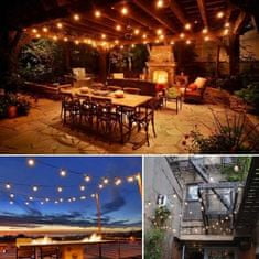 HOME & MARKER® Kültéri lámpa sor kerti dekorációhoz, 25 égős kerti lámpa füzér, 7,5 méter napelemes lámpa égősor, napelemes kültéri lámpa villanykörtékkel | YARDBULBS