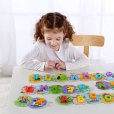 Tooky Toy Montessori fa puzzle tanulás ábécé betű szavak ábécé vastag blokkok 26 el.