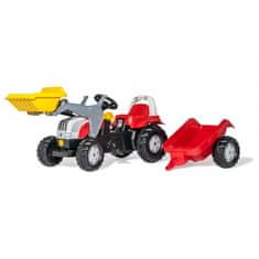 Rolly Toys rollyKid STEYR piros pedálos traktor vödörrel és pótkocsival