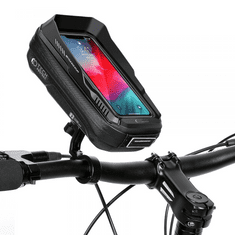 TokShop Univerzális, kerékpáros / biciklis tartó, táska, 6.5&quot;, kormányra szerelhető, vízálló, 360°-ban forgatható, napellenző, fülhallgató kimenet, TP XT3S Bike, fekete (9589046920028)