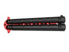 Rui 01RU017 K25 Training Balisong tréning összecsukható kés 10 cm, piros-fekete, nylon hüvely