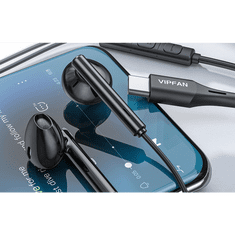 Vipfan Vezetékes sztereó fülhallgató, USB Type-C, mikrofon, funkció gomb, hangerő szabályzó, M18, fekete (IP036851)