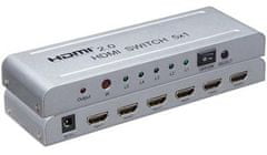 PremiumCord 4Kx2K@60Hz HDMI kapcsoló 5:1 fém, távirányítóval és hálózati adapterrel