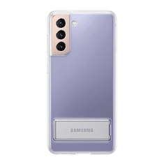SAMSUNG Galaxy S21 5G SM-G991, Műanyag hátlap védőtok, dupla rétegű, gumírozott, kitámasztóval, átlátszó, gyári (8806090962530)