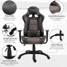 VINSETTO Ergonomikus gamer szék, deréktámasz, dönthető és állítható fejtámla, fekete / barna