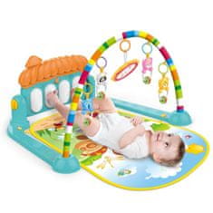 BigBuy Piano Fitness baba játszószőnyeg - állatos csörgőkkel, hang-, és fényhatásokkal, altatózenével - kék (BBJ)