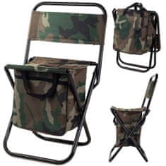 BigBuy 2in1 terep mintás horgász szék és táska - 100 kg teherbírású összecsukható és hordozható kempingszék tágas tárolórésszel (BBL)