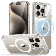 ESR Apple iPhone 15 Pro, Szilikon tok, közepesen ütésálló, légpárnás sarok, kitámasztóval, Magsafe kompatibilis, Classic Hybrid Stash Stand HaloLock, átlátszó (RS148055)