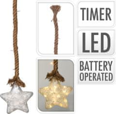 STREFA LED STAR lámpa mérete 20cm, 95cm-es kötélen, időzítővel, üveggyöngy, üveggyöngy