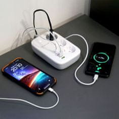 Tellur WiFi Smart Power Strip, 3x aljzat, 2x USB 2.4A, 1x USB QC18W, 1x USB-C PD30W, 2m, fehér