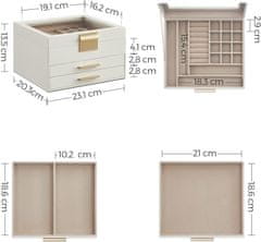 Songmics Ékszeres doboz, 2 fiókos, három szintes, 23x20x13,5cm, fehér, arany