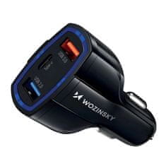WOZINSKY USB x2 és USB C autós töltő fekete WCC-01 Wozinsky