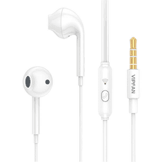 Vipfan Vezetékes sztereó fülhallgató, 3.5 mm, mikrofon, felvevő gomb, M15, fehér (IP036855)