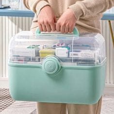 PrimePick Gyógyszertároló koffer, hordozható doboz elsősegély-felszerelés, kozmetika, horgászfelszerelés, varrókellékek vagy egyéb szükségletek tárolására, 3 tárolási szint, záró gomb, CapsuleBox