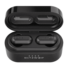 Blitzwolf Bluetooth sztereó fülhallgató, v5.0, TWS, töltőtok, funkció gomb, zajszűrővel, vízálló, BW-FYE7, fekete (IP019429)