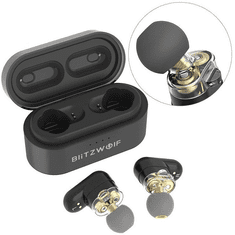 Blitzwolf Bluetooth sztereó fülhallgató, v5.0, TWS, töltőtok, funkció gomb, zajszűrővel, vízálló, BW-FYE7, fekete (IP019429)