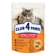 Club4Paws Premium nedves macskaeledel szőrlabdakontroll - Csirke szószban 24x80g