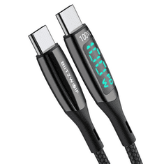 Blitzwolf USB-C – USB-C kábel kijelzővel 100W 1.8m fekete (BW-TC23) (BW-TC23 1.8m)