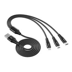 Vipfan X16 3w1 USB-C Lightning Micro 3.5A 1.5m USB kábel (X16LMT-black) (X16LMT-black)