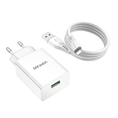 Vipfan E03 hálózati töltő 1xUSB, 18W, QC 3.0 + USB-A - Lightning kábel fehér (E03S-LT) (E03S-LT)