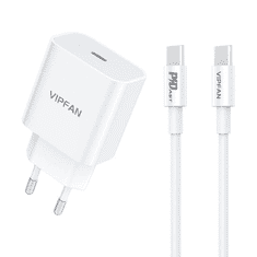 Vipfan E04 fali töltő USB-C, 20W, QC 3.0 + USB-C - USB-C kábel fehér (E04-CC) (E04 CC)