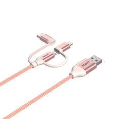 Unitek Y-C4036ARG USB-A apa - Micro USB/USB-C/Lightning apa 2.0 Adat és töltőkábel - Rózsaszín (1m) (Y-C4036ARG)
