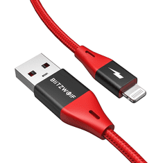 Blitzwolf BW-MF10 Pro USB-A apa - Lightning apa 2.0 Adat és töltő kábel - Piros (1.8m) (BW-MF10 PRO RED)