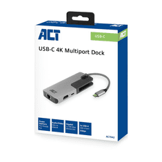 ATC ACT AC7042 dokkoló állomás és port replikátor Vezetékes USB 3.2 Gen 1 (3.1 Gen 1) Type-C Fekete, Szürke (AC7042)
