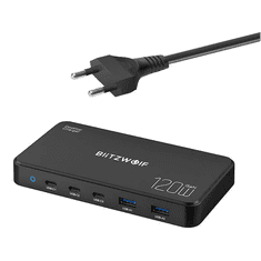 Blitzwolf BW-i100 2x USB Type-A / 3x USB Type-C Hálózati töltő - Fekete (120W) (BW-I100)