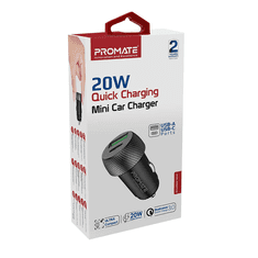 Promate DriveGear-20W USB-C / USB-A Autós töltő - Fekete (20W) (DRIVEGEAR-20W)