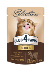 Club4Paws Premium nedves macskaeledel - Borjúhús növényi zselében 12x80g