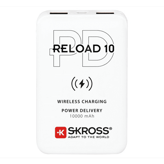 Skross RELOAD 10 QI vésztöltő 2 USB / Type-C aljzat (10000 mAh, 5V / 2400mA, 10W, gyorstöltés támogatás + kábel) FEHÉR (1.400132) (1.400132)
