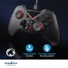 Nedis Gamepad | USB Type-A | USB Powered | PC | Number of buttons: 12 | Cable length: 1.60 m | Black 