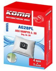 KOMA AG28PL - 12 darabos porzsákkészlet AEG Vampyr Nr. 28 porszívókhoz, műanyag előlappal, szintetikus