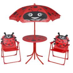 Greatstore 3 darabos piros kerti gyerek bisztrószett napernyővel