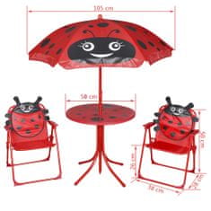 Greatstore 3 darabos piros kerti gyerek bisztrószett napernyővel