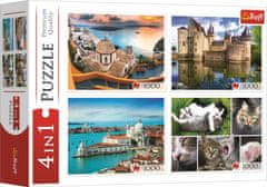 Trefl Puzzle Santorini, Velence, Sully-sur-Loire kastély és macskák 4x1000 darab