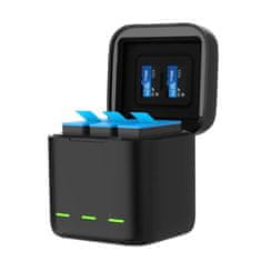 TELESIN 3-slot Box töltő GoPro Hero 9 / 10 / 11 / 12 + 2db akkumulátor, fekete