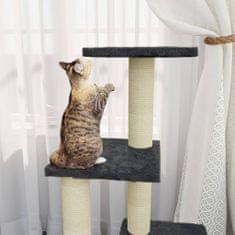 Greatstore sötétszürke macskabútor szizál kaparófákkal 92 cm