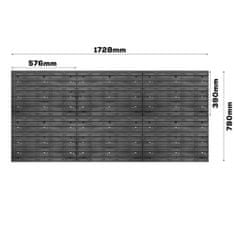 botle Tároló rendszer fali panel 173 x 78 cm és 64 db Dobozok Fekete műanyag XL