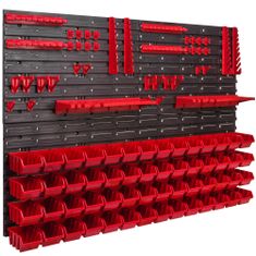 botle Fali panel szerszámokhoz 115 x 78 cm és 56 db Dobozok Piros Doboz szerszámtartó készlettel műanyag
