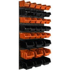 botle Tároló rendszer fali panel 58 x 117 cm és 34 db Dobozok Narancs és Fekete Egymásra rakható doboz