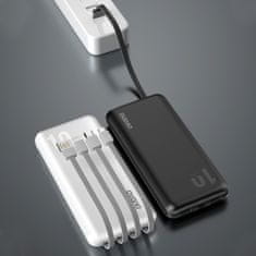 DUDAO K6Pro Power Bank 10000mAh 2x USB + kábel USB / USB-C / Lightning / Micro USB, fehér