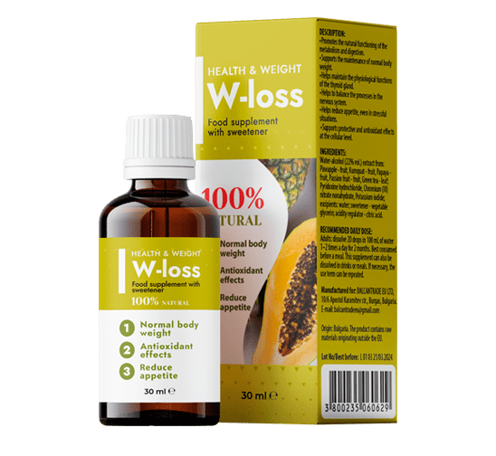 W-LOSS Cseppek zsírégetéshez és fogyáshoz, természetes termék ananásszal, papayával és vitaminokkal