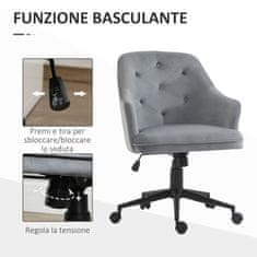 VINSETTO Ergonomikus irodai szék, Vinsetto, poliészter/acél, állítható magasságú, bársonyutánzat, 63 x 64 x 88-96 cm, szürke