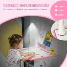 HOMCOM Íróasztal gyermekszékkel LED lámpa, Állítható magasságú, MDF/polipropilén/acél, 60x45x90-102 cm, rózsaszín